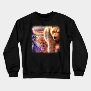 Warrior woman. Walking with a bear Crewneck Sweatshirt